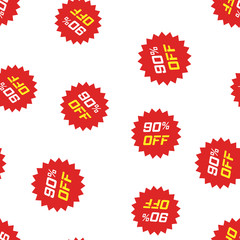 Discount sticker icon seamless pattern background. Business concept vector illustration. Sale tag promotion 90 percent discount symbol pattern.