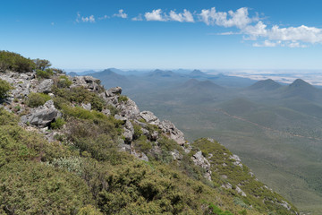 Fototapeta na wymiar Panoramic view over the hills of the Stirling Range National Park close to Mount Barker, Western Australia
