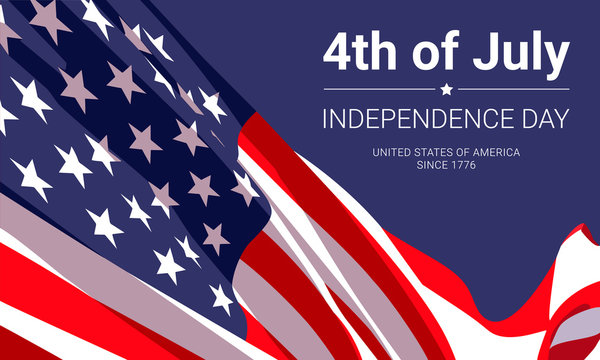 4th of July -  independence day. United States of America since 1776. Vector banner design template with american flag and text on dark blue background.