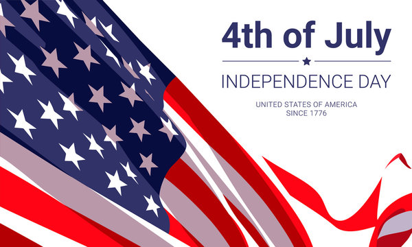 4th of July -  independence day. United States of America since 1776. Vector banner design template with american flag and text on white background.