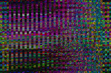 Glitch universe background. Old TV screen error. Digital pixel noise abstract design. Photo glitch. Television signal fail. Technical problem grunge wallpaper. Colorful noise