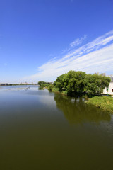Wide water surface and buildings