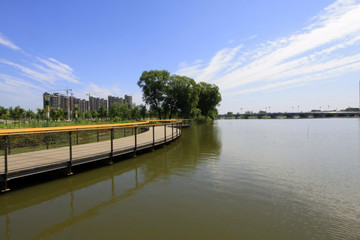 Wide water surface and buildings