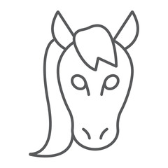 Horse thin line icon, animal and zoo, mustang sign vector graphics, a linear pattern on a white background, eps 10.