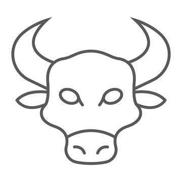 Bull thin line icon, animal and zoo, cow sign vector graphics, a linear pattern on a white background, eps 10.