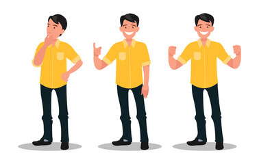 Obraz premium Set of characters. The man thinks, finds a solution and rejoices.