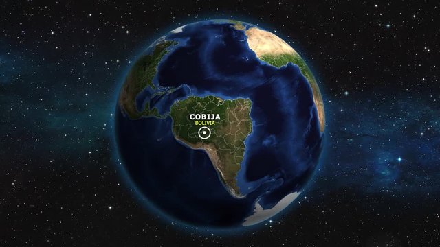 BOLIVIA COBIJA ZOOM IN FROM SPACE