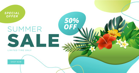Summer sale banner design template. Vector illustration concept for internet marketing, poster, shopping ads, social media, web and graphic design.
