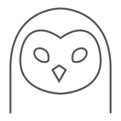 Owl thin line icon, animal and zoo, bird sign vector graphics, a linear pattern on a white background, eps 10.