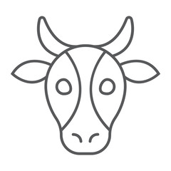 Cow thin line icon, animal and zoo, cattle sign vector graphics, a linear pattern on a white background, eps 10.