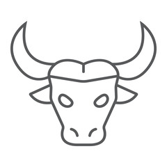 Buffalo thin line icon, animal and zoo, cattle sign vector graphics, a linear pattern on a white background, eps 10.