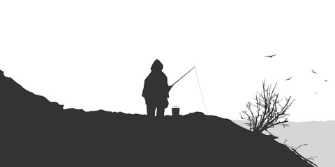 Fisherman silhouette. Vector illustration
