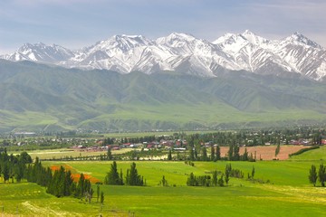 The beautiful scenic in Bishkek  with the Tian Shan mountains of Kyrgyzstan