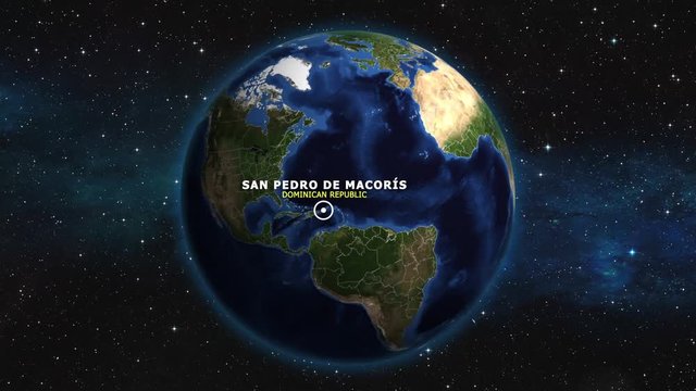 DOMINICAN REPUBLIC SAN PEDRO DE MACORIS ZOOM IN FROM SPACE