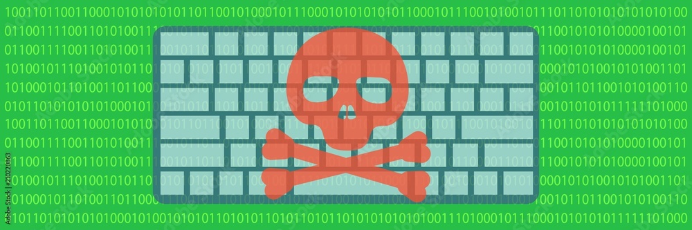 Poster hacked computer banner horizontal. flat illustration of vector hacked computer banner horizontal for