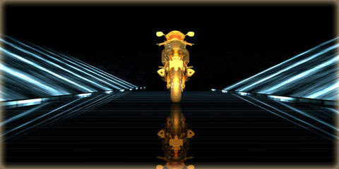 3d rendering of a golden object inside a futuristic road
