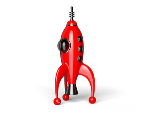 Vintage Red Rocket ,  style 60 years  on white background (3D Rendering).