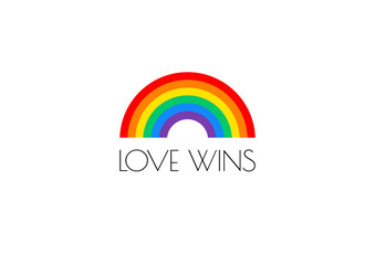 Pride love wins text and rainbow flag vector illustration