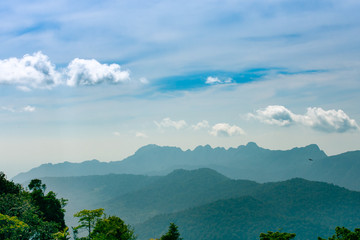 Mountains with green tropical rainforest, perspective view, Langkawi island