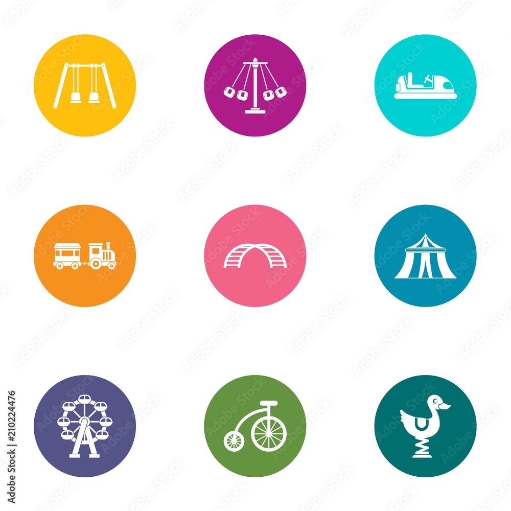 Poster children way icons set. flat set of 9 children way vector icons for web isolated on white background