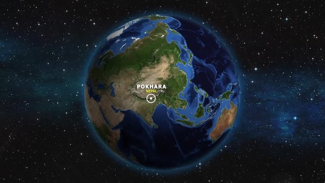 NEPAL POKHARA ZOOM IN FROM SPACE