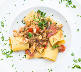 Italian Paccheri pasta  with Swordfish