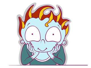 Curious kid with blue skin looking interested. Vector flat modern illustration
