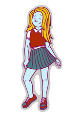 Beautiful girl with blue skin standing in pose. Vector flat modern illustration