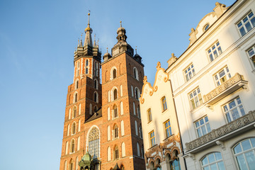 View of the central square in Krakow in Poland