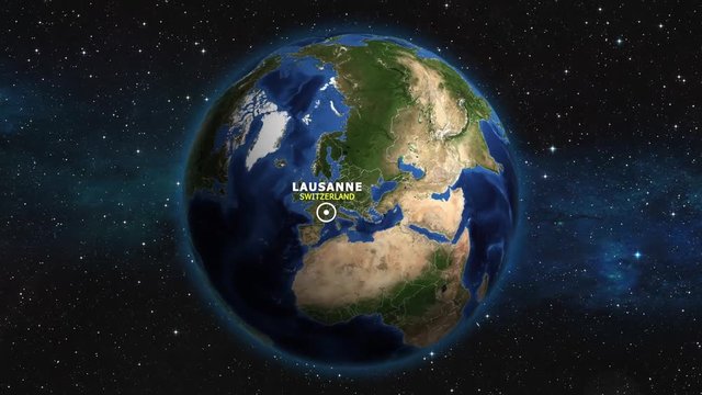 SWITZERLAND LAUSANNE ZOOM IN FROM SPACE