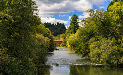 Covered bridge over river