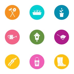 Suburban place icons set. Flat set of 9 suburban place vector icons for web isolated on white background