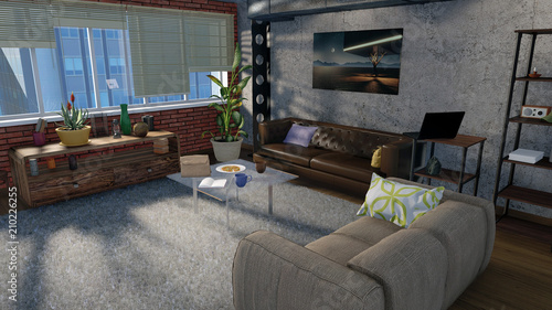 Simple Comfortable Urban Living Room Interior In A Modern Loft Simple Comfortable Urban Living Room Interior In A Modern Loft Apartment With Sofas Brown Brick