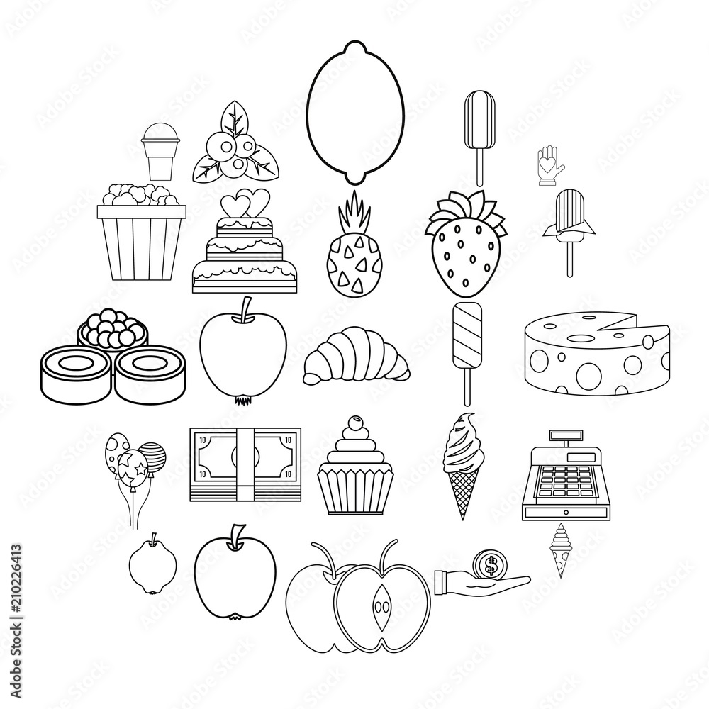 Poster sugar icons set. outline set of 25 sugar vector icons for web isolated on white background