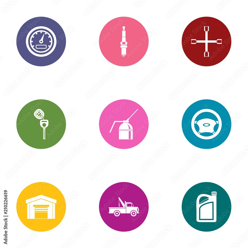 Poster fix mechanical equipment icons set. flat set of 9 fix mechanical equipment vector icons for web isol