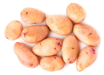 Young potatoes on a white, top view. Isolated.