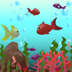 Naklejka na ściany i meble Fishes in aquarium vector illustration