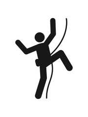 Fototapeta na wymiar logo figur symbol bergsteiger klettern berge hoch sport hobby freizeit climbing aufstieg sicherheitsseil silhouette schwarz umriss