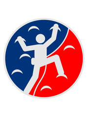 kreis rund mond logo figur symbol bergsteiger klettern berge hoch sport hobby freizeit climbing aufstieg sicherheitsseil silhouette schwarz umriss