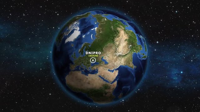 UKRAINE DNIPRO ZOOM IN FROM SPACE