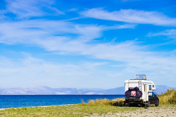 Camper car on beach. Travel