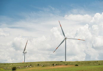 Wind turbines, green renewable energy concept