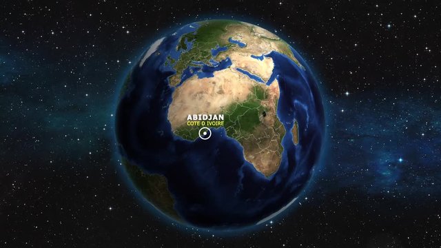 COTE D IVOIRE ABIDJAN ZOOM IN FROM SPACE