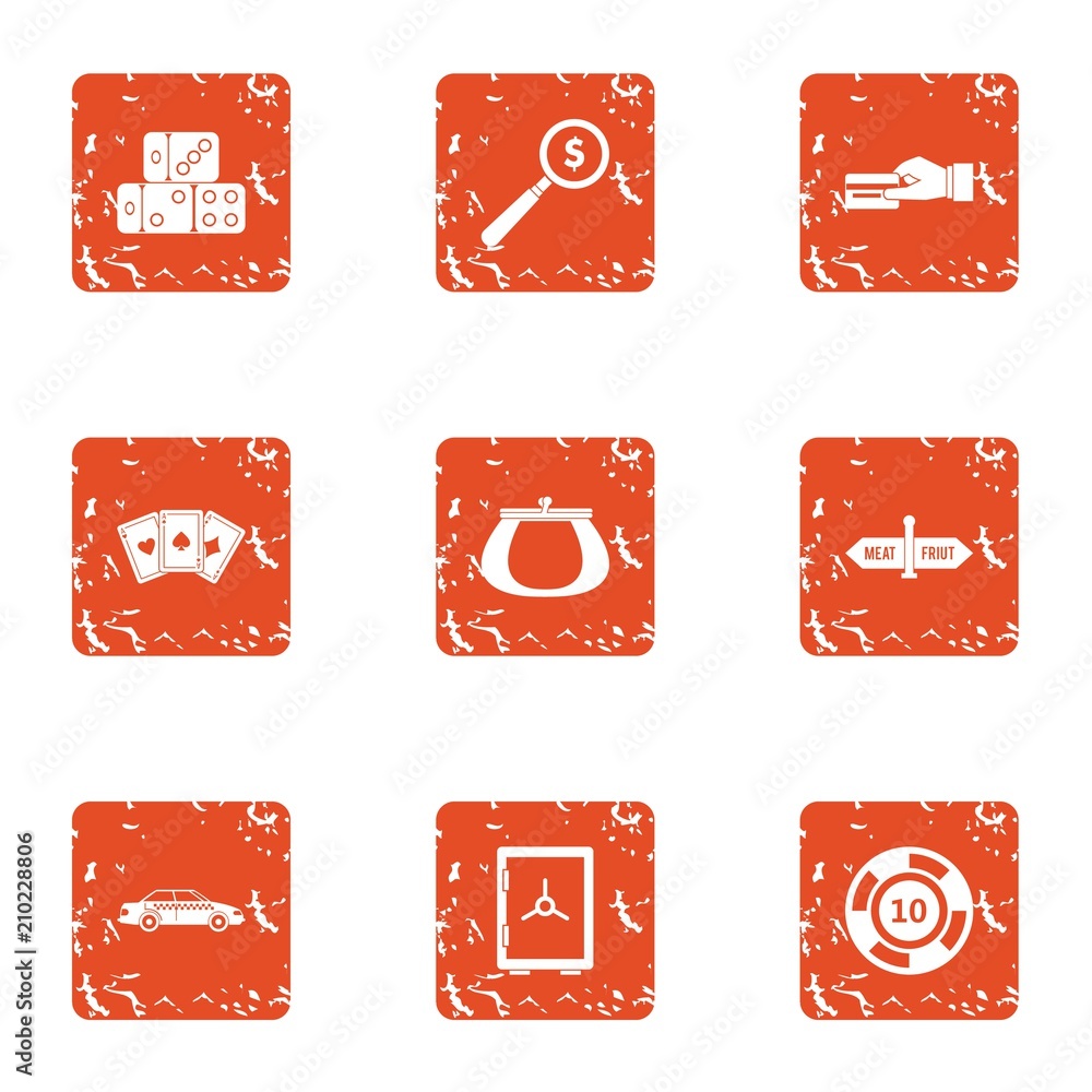 Poster casino segment icons set. grunge set of 9 casino segment vector icons for web isolated on white back