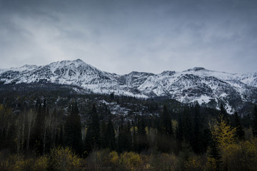 Rocky Mountains snow covered in autumn
