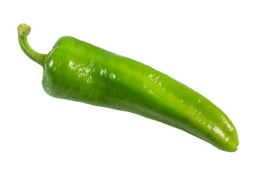 Green vegetables. Organic fresh long green peppers or green chilli horizontal isolated on white...