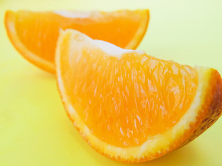 Two slices of orange on the table