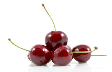 Ripe fresh red cherry, Sweet cherries with drop of water isolated on the white background.