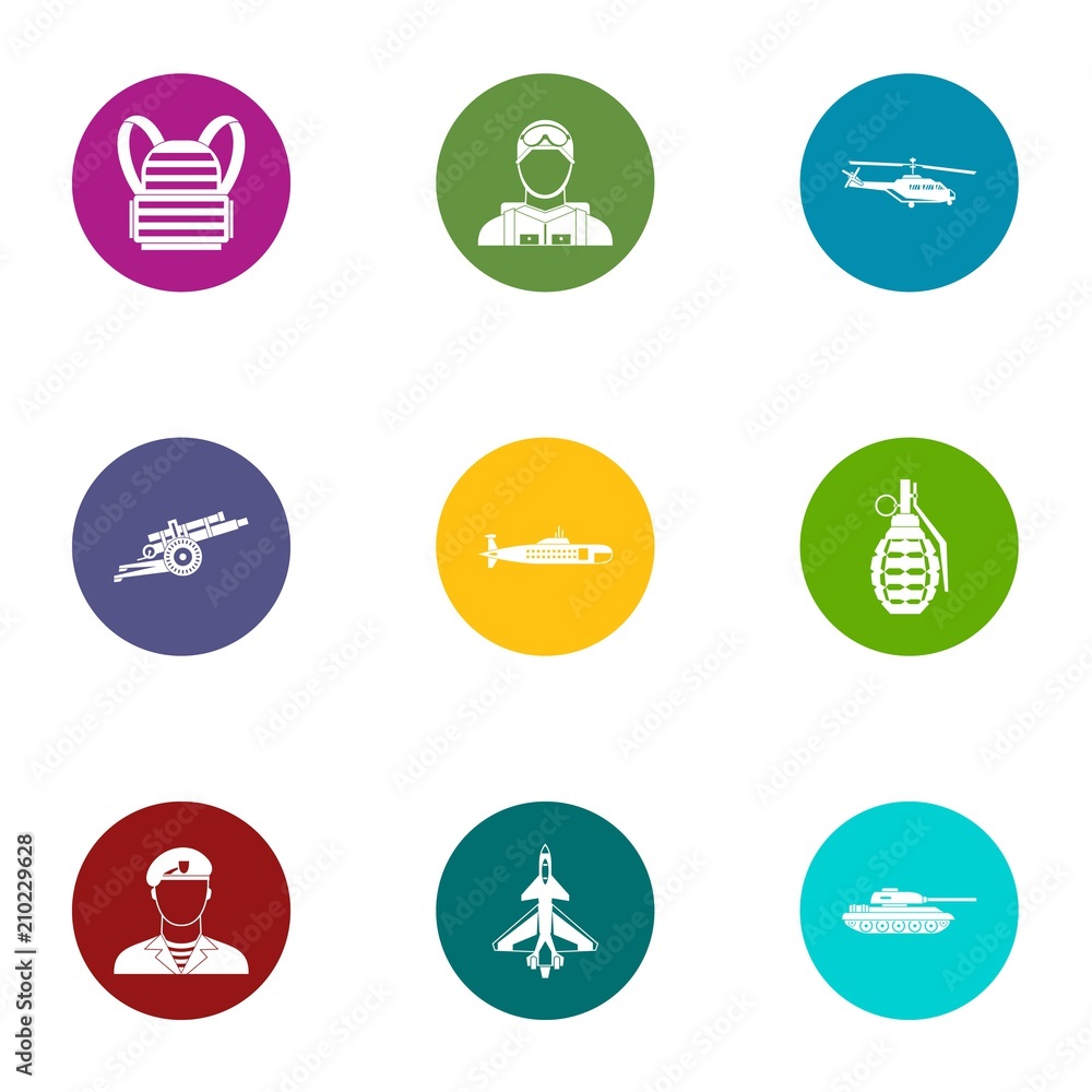 Poster fate of the military icons set. flat set of 9 fate of the military vector icons for web isolated on 