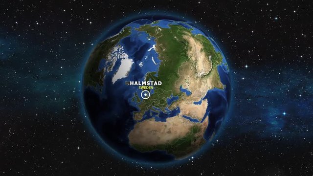 SWEDEN HALMSTAD ZOOM IN FROM SPACE